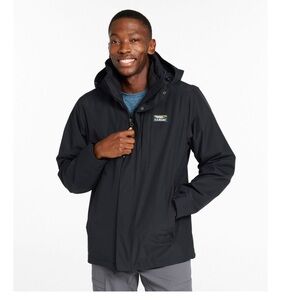 LL Bean Mens Size XL Tall Black Sweater Fleece 3 In 1 Jacket Hooded Rain Jacket